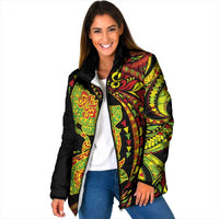 Hawaiian Manta Ray and Hammerhead Shark Tribal Tattoo Padded Jacket with Polynesian Tribal Pattern Kanaka Maoli Flag Color