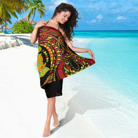 Hawaiian Manta Ray and Hammerhead Shark Tribal Tattoo Sarong with Polynesian Tribal Pattern Kanaka Maoli Flag Color LT03 - Polynesian Pride