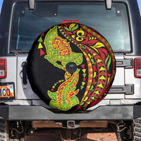 Hawaiian Manta Ray and Hammerhead Shark Tribal Tattoo Spare Tire Cover with Polynesian Tribal Pattern Kanaka Maoli Flag Color