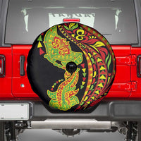 Hawaiian Manta Ray and Hammerhead Shark Tribal Tattoo Spare Tire Cover with Polynesian Tribal Pattern Kanaka Maoli Flag Color