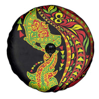Hawaiian Manta Ray and Hammerhead Shark Tribal Tattoo Spare Tire Cover with Polynesian Tribal Pattern Kanaka Maoli Flag Color