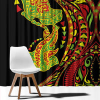 Hawaiian Manta Ray and Hammerhead Shark Tribal Tattoo Window Curtain with Polynesian Tribal Pattern Kanaka Maoli Flag Color LT03 - Polynesian Pride