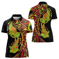 Hawaiian Manta Ray and Hammerhead Shark Tribal Tattoo Women Polo Shirt with Polynesian Tribal Pattern Kanaka Maoli Flag Color LT03 - Polynesian Pride