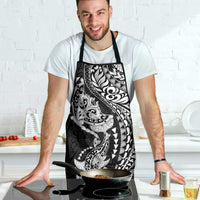 Hawaiian Manta Ray and Hammerhead Shark Tribal Tattoo Apron with Polynesian Tribal Pattern Black-White Color