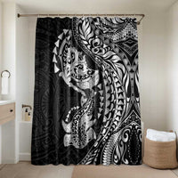 Hawaiian Manta Ray and Hammerhead Shark Tribal Tattoo Bathroom Set with Polynesian Tribal Pattern Black-White Color