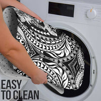 Hawaiian Manta Ray and Hammerhead Shark Tribal Tattoo Bathroom Set with Polynesian Tribal Pattern Black-White Color