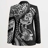 Hawaiian Manta Ray and Hammerhead Shark Tribal Tattoo Blazer with Polynesian Tribal Pattern Black-White Color