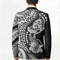 Hawaiian Manta Ray and Hammerhead Shark Tribal Tattoo Blazer with Polynesian Tribal Pattern Black-White Color