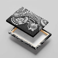 Hawaiian Manta Ray and Hammerhead Shark Tribal Tattoo Canvas Wall Art with Polynesian Tribal Pattern Black-White Color