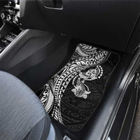 Hawaiian Manta Ray and Hammerhead Shark Tribal Tattoo Car Mats with Polynesian Tribal Pattern Black-White Color