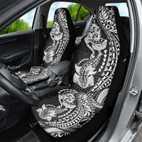 Hawaiian Manta Ray and Hammerhead Shark Tribal Tattoo Car Seat Cover with Polynesian Tribal Pattern Black-White Color