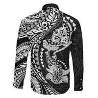 Hawaiian Manta Ray and Hammerhead Shark Tribal Tattoo Family Matching Mermaid Dress and Hawaiian Shirt with Polynesian Tribal Pattern Black-White Color LT03 - Polynesian Pride