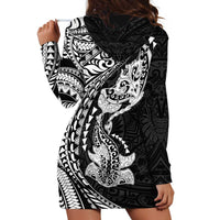 Hawaiian Manta Ray and Hammerhead Shark Tribal Tattoo Hoodie Dress with Polynesian Tribal Pattern Black-White Color LT03 - Polynesian Pride