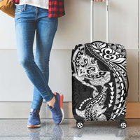 Hawaiian Manta Ray and Hammerhead Shark Tribal Tattoo Luggage Cover with Polynesian Tribal Pattern Black-White Color