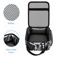 Hawaiian Manta Ray and Hammerhead Shark Tribal Tattoo Lunch Bag with Polynesian Tribal Pattern Black-White Color