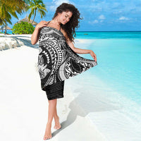Hawaiian Manta Ray and Hammerhead Shark Tribal Tattoo Sarong with Polynesian Tribal Pattern Black-White Color