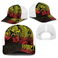 Hawaiian Manta Ray and Hammerhead Shark Tribal Tattoo Baseball Net Cap with Polynesian Tribal Pattern Reggae Style