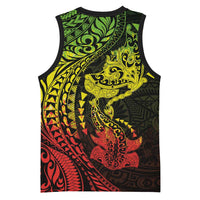 Hawaiian Manta Ray and Hammerhead Shark Tribal Tattoo Basketball Jersey with Polynesian Tribal Pattern Reggae Style