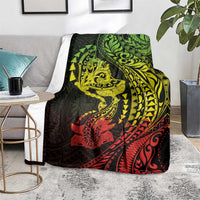 Hawaiian Manta Ray and Hammerhead Shark Tribal Tattoo Blanket with Polynesian Tribal Pattern Reggae Style