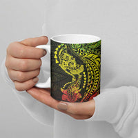 Hawaiian Manta Ray and Hammerhead Shark Tribal Tattoo Ceramic Mug with Polynesian Tribal Pattern Reggae Style