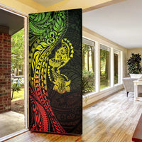 Hawaiian Manta Ray and Hammerhead Shark Tribal Tattoo Door Cover with Polynesian Tribal Pattern Reggae Style