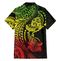 Hawaiian Manta Ray and Hammerhead Shark Tribal Tattoo Family Matching Off The Shoulder Long Sleeve Dress and Hawaiian Shirt with Polynesian Tribal Pattern Reggae Style LT03 - Polynesian Pride