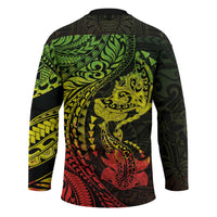 Hawaiian Manta Ray and Hammerhead Shark Tribal Tattoo Hockey Jersey with Polynesian Tribal Pattern Reggae Style