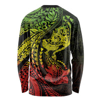 Hawaiian Manta Ray and Hammerhead Shark Tribal Tattoo Long Sleeve Shirt with Polynesian Tribal Pattern Reggae Style