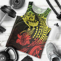 Hawaiian Manta Ray and Hammerhead Shark Tribal Tattoo Men Tank Top with Polynesian Tribal Pattern Reggae Style