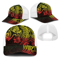 Hawaiian Manta Ray and Hammerhead Shark Tribal Tattoo Mesh Trucker Cap with Polynesian Tribal Pattern Reggae Style
