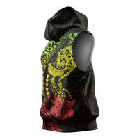 Hawaiian Manta Ray and Hammerhead Shark Tribal Tattoo Sleeveless Hoodie with Polynesian Tribal Pattern Reggae Style