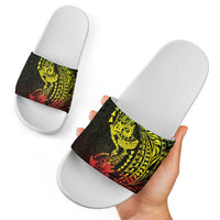 Hawaiian Manta Ray and Hammerhead Shark Tribal Tattoo Slide Sandals with Polynesian Tribal Pattern Reggae Style