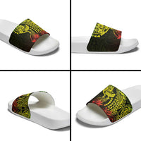 Hawaiian Manta Ray and Hammerhead Shark Tribal Tattoo Slide Sandals with Polynesian Tribal Pattern Reggae Style