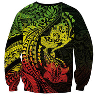 Hawaiian Manta Ray and Hammerhead Shark Tribal Tattoo Sweatshirt with Polynesian Tribal Pattern Reggae Style
