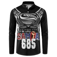 Super Samoa-Six Eight Five to The World Button Sweatshirt Traditional Samoan Tattoo Black Color