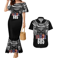 Super Samoa-Six Eight Five to The World Couples Matching Mermaid Dress and Hawaiian Shirt Traditional Samoan Tattoo Black Color LT03 Black - Polynesian Pride