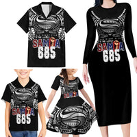 Super Samoa-Six Eight Five to The World Family Matching Long Sleeve Bodycon Dress and Hawaiian Shirt Traditional Samoan Tattoo Black Color LT03 - Polynesian Pride