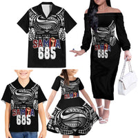 Super Samoa-Six Eight Five to The World Family Matching Off The Shoulder Long Sleeve Dress and Hawaiian Shirt Traditional Samoan Tattoo Black Color LT03 - Polynesian Pride