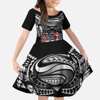 Super Samoa-Six Eight Five to The World Family Matching Off Shoulder Short Dress and Hawaiian Shirt Traditional Samoan Tattoo Black Color LT03 Daughter's Dress Black - Polynesian Pride