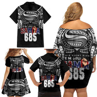Super Samoa-Six Eight Five to The World Family Matching Off Shoulder Short Dress and Hawaiian Shirt Traditional Samoan Tattoo Black Color LT03 - Polynesian Pride