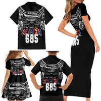 Super Samoa-Six Eight Five to The World Family Matching Short Sleeve Bodycon Dress and Hawaiian Shirt Traditional Samoan Tattoo Black Color LT03 - Polynesian Pride