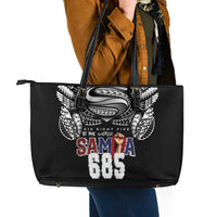 Super Samoa-Six Eight Five to The World Leather Tote Bag Traditional Samoan Tattoo Black Color