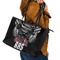 Super Samoa-Six Eight Five to The World Leather Tote Bag Traditional Samoan Tattoo Black Color