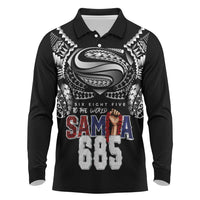 Super Samoa-Six Eight Five to The World Long Sleeve Polo Shirt Traditional Samoan Tattoo Black Color