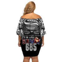 Super Samoa-Six Eight Five to The World Off Shoulder Short Dress Traditional Samoan Tattoo Black Color