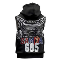 Super Samoa-Six Eight Five to The World Sleeveless Hoodie Traditional Samoan Tattoo Black Color