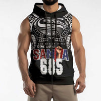 Super Samoa-Six Eight Five to The World Sleeveless Zip Hoodie Traditional Samoan Tattoo Black Color