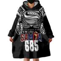 Super Samoa-Six Eight Five to The World Wearable Blanket Hoodie Traditional Samoan Tattoo Black Color