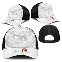 Super Samoa-Six Eight Five to The World Baseball Net Cap Traditional Samoan Tattoo All White