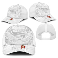 Super Samoa-Six Eight Five to The World Baseball Net Cap Traditional Samoan Tattoo All White